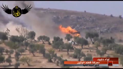 Syrian War near Idlib Rebels T-72 hitting 1 T-72 , 2 T-62, 1 BMP-1 (Liwa Dawud) 2013.07.03