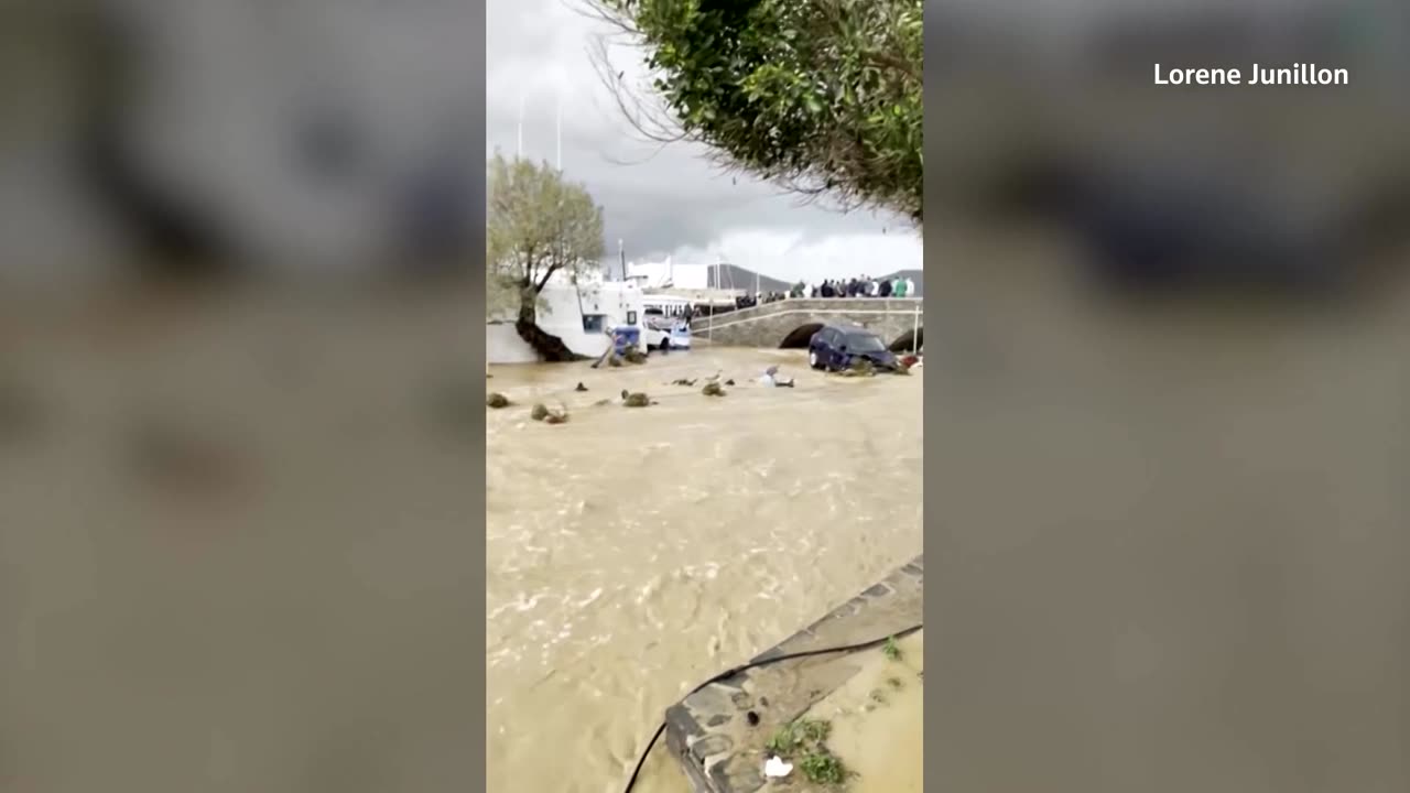 Roads flooded on the Greek island of Paros after heavy rain