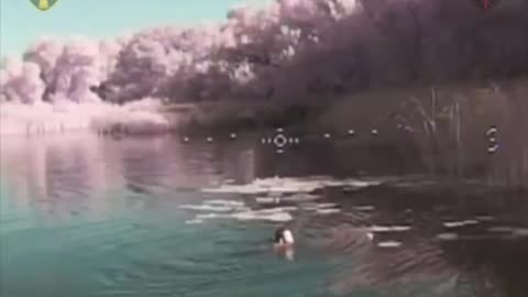 Russian Soldier Trying to Cross River