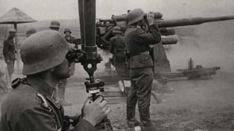 88mm Flak guns engage Soviet targets on land and at sea on the Kerch Peninsula in May 1942