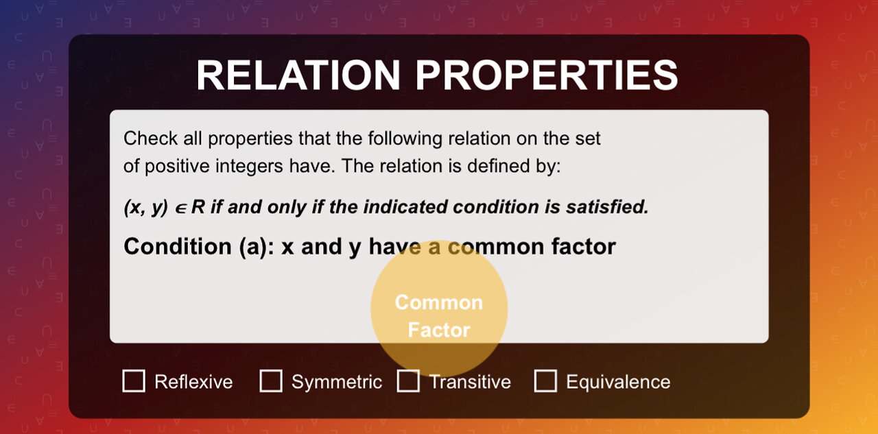 Check all properties that the following relations on the set of positive integers have