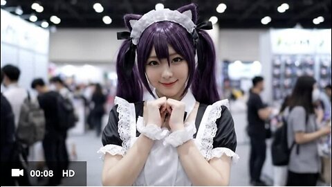Young Asian Woman in Maid Cosplay Smiling at Convention