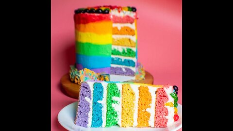 Rainbow Layer Cake with Ombre Rainbow Buttercream Frosting and Mini Jelly Beans