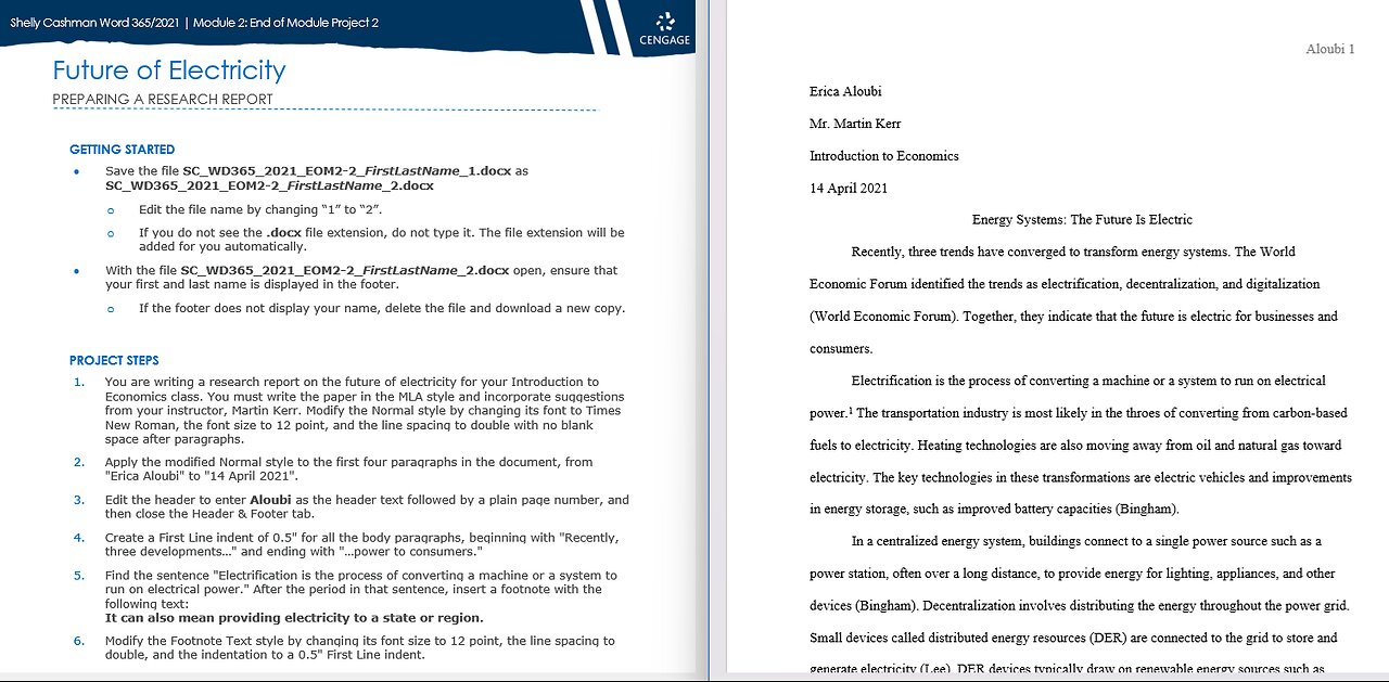 Shelly Cashman Word 365/2021 | Module 2: End of Module Project 2 | Future of Electricity Sam Project