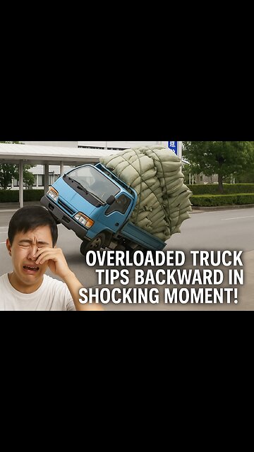 Overloaded Truck Tips Backward in Shocking Moment!