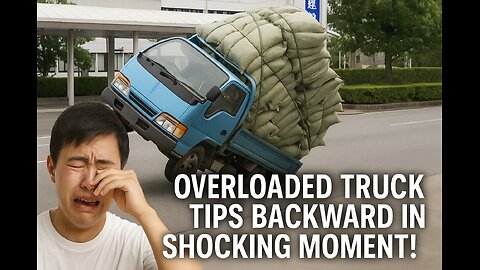 Overloaded Truck Tips Backward in Shocking Moment!