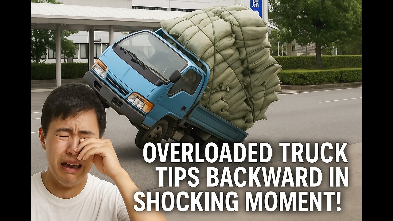 Overloaded Truck Tips Backward in Shocking Moment!