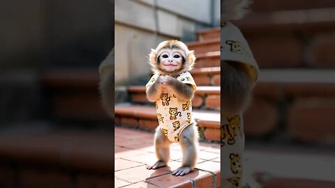 Smiling like it’s the best day ever—this baby monkey is adorable! 🐵✨