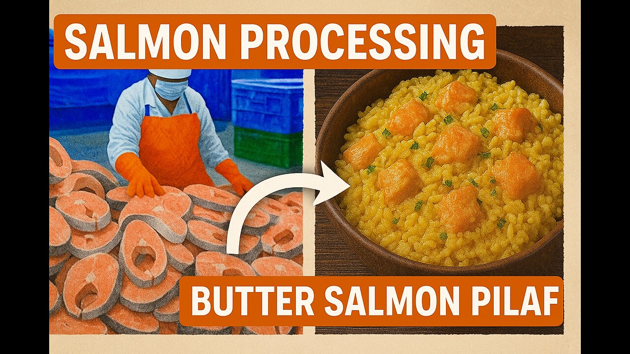 From Factory to Feast: The Journey of Fresh Salmon 🍣🔥 | Butter Salmon Pilaf Recipe