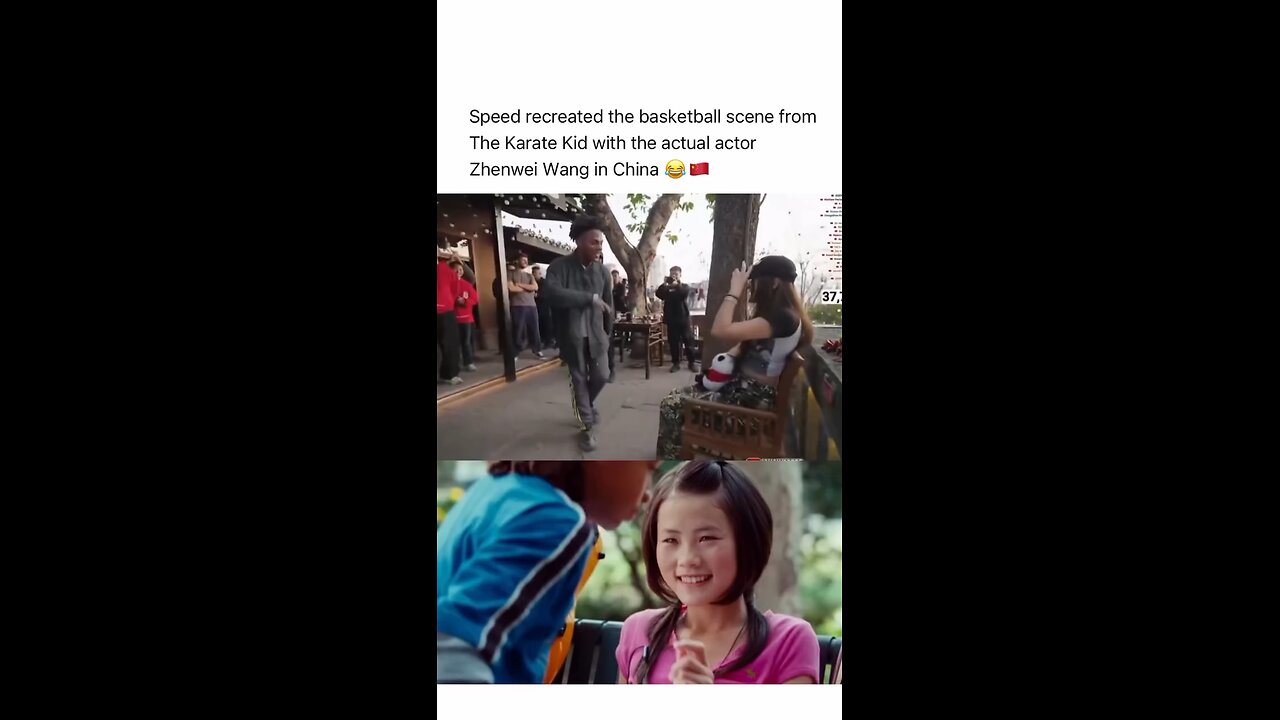 Speed recreated the basketball scene from The Karate Kid with the actual actor Zhenwei Wang in China