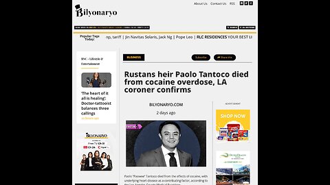 Paolo Tantoco confirmed to have Died due to Cocaine Overdose, was with the First Lady Liza Marcos
