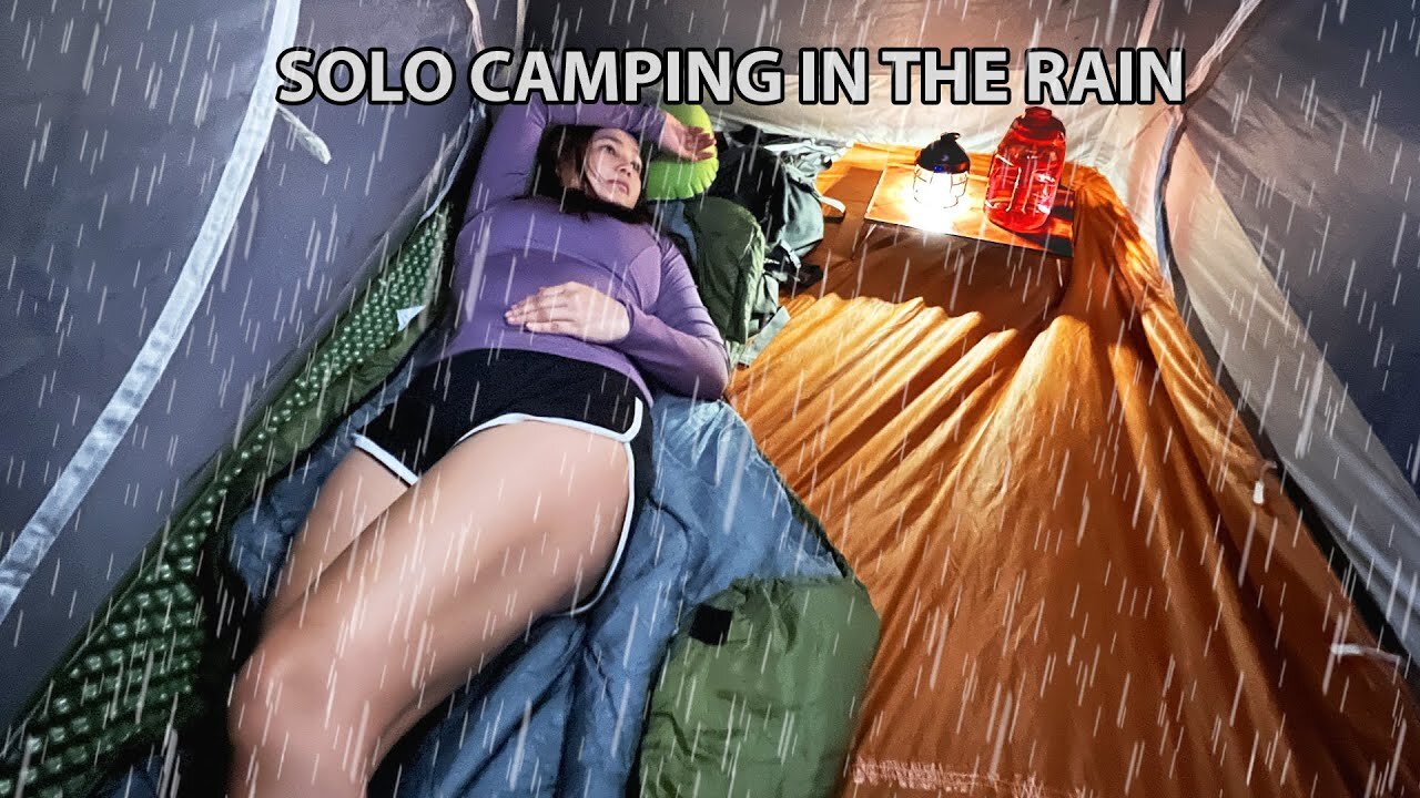 SOLO OVERNIGHT CAMPING IN THE RAIN - RELAXING IN THE TENT - ASMR CAMPING