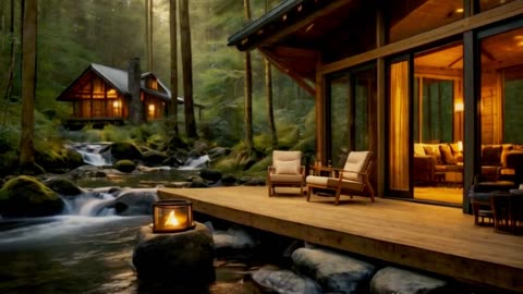 Cozy Rainy Day in Forest Library Cabin | Fireplace & Rain Sounds for Relaxation, Study, Focus