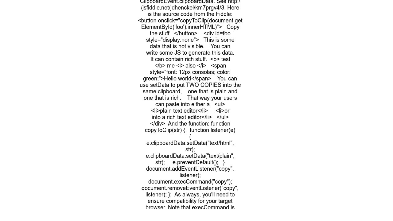 How can I copy rich text contents to the clipboard with JavaScript