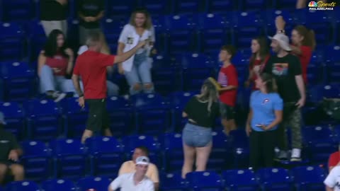 karen phillies fan yells to a dad to take the ball from his kid and give it to her! know!