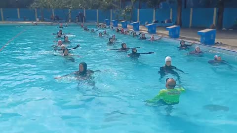 Aquatic elderly healthy happy together