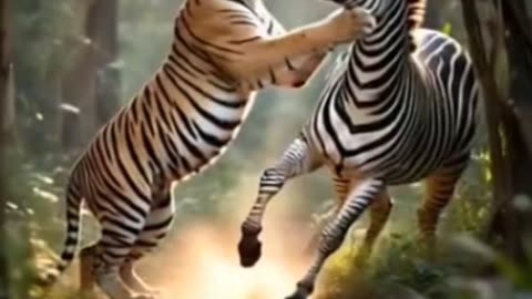 Tiger and zebra fighting video