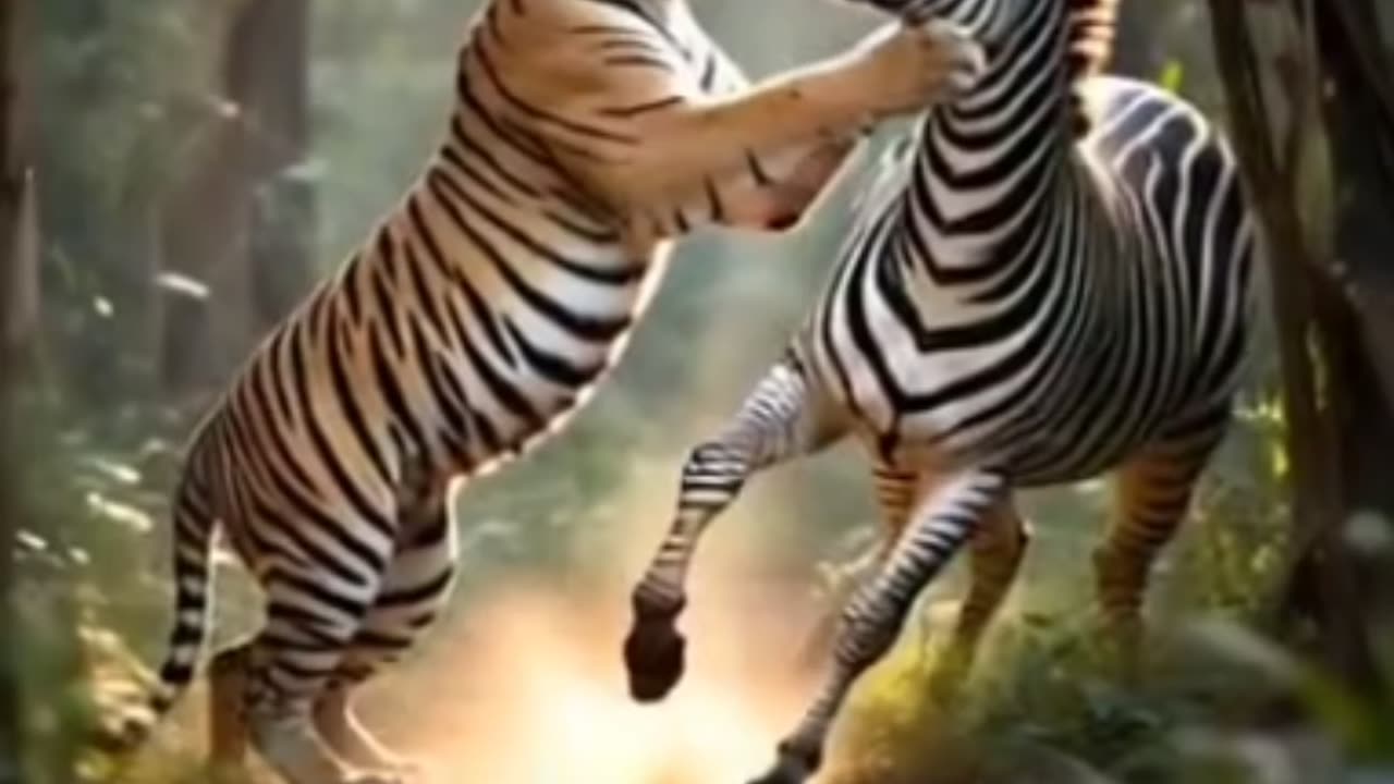 Tiger and zebra fighting video