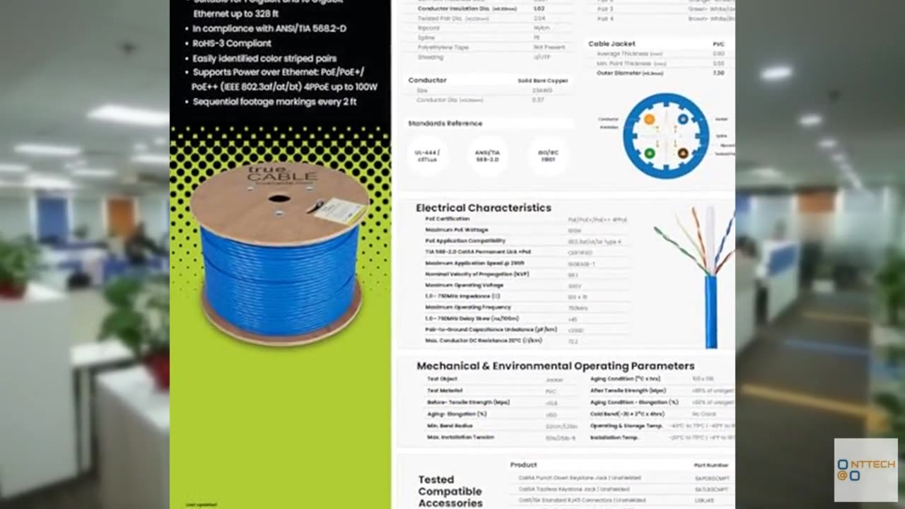 TRUE CABLE Cat6A Riser (CMR), Bulk Ethernet Cable, 1000ft, Black, 23AWG Solid Ba