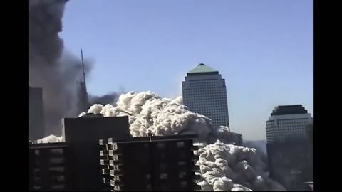 Multiple angles of the North Tower disintegration and the "spire".