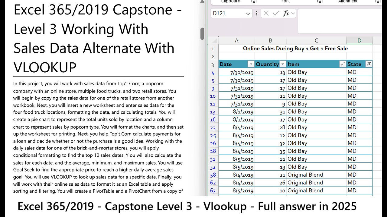 Excel 365/2019 Capstone Level 3 Working With Sales Data Alternate With VLOOKUP