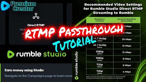 RUMBLE direct RTMP Passthrough available for ALL CREATORS. Tutorial with OBS Studio