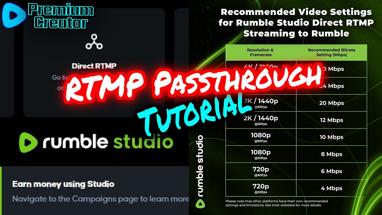 RUMBLE direct RTMP Passthrough available for ALL CREATORS. Tutorial with OBS Studio
