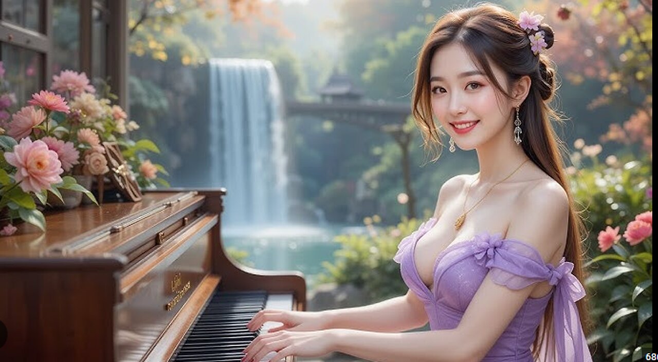 China beautiful Girl playing Piano Music for relaxing Time