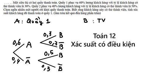 Liên trường Tiền Giang: Một siêu thị có hai quầy thanh toán. Quầy 1 phục vụ 60% lượng khách hàng