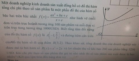 Toán 12: Một doanh nghiệp kinh doanh sản xuất đồng hồ có đồ thị hàm tổng chỉ phí theo