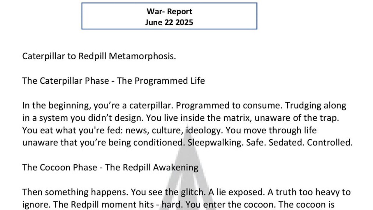 WAR REPORT - JUNE 22 2025 - CATERPILLAR TO REDPILL METAMORPHOSIS
