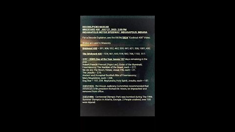 DECODE / PICKS NASCAR BRICKYARD 400