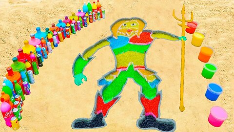 How to make Rainbow Aquaman with Orbeez, Big Fanta, Cup Coca Cola, Mtn Dew, Mentos & Popular Sodas