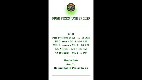 Free MLB Picks June 29 2025