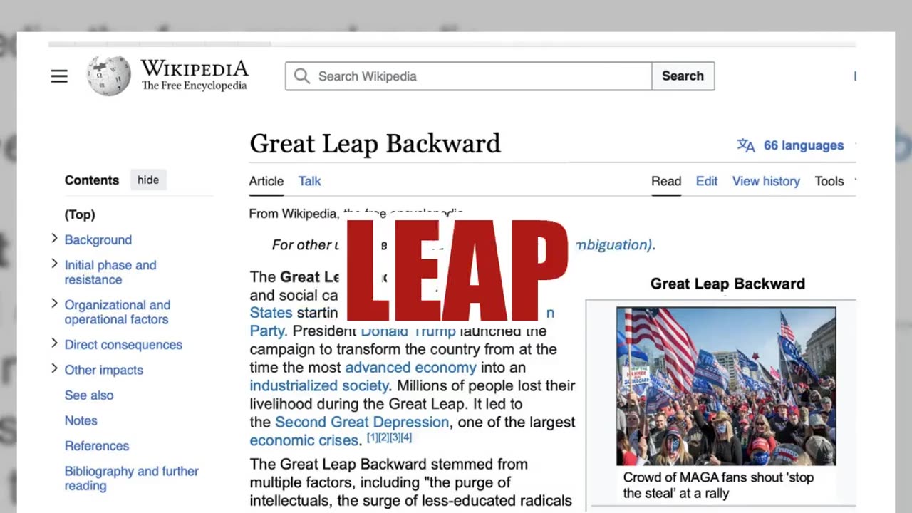 Fact Check: Fake Wikipedia Screenshot Of 'Great Leap Backward' Article -- No Such Page