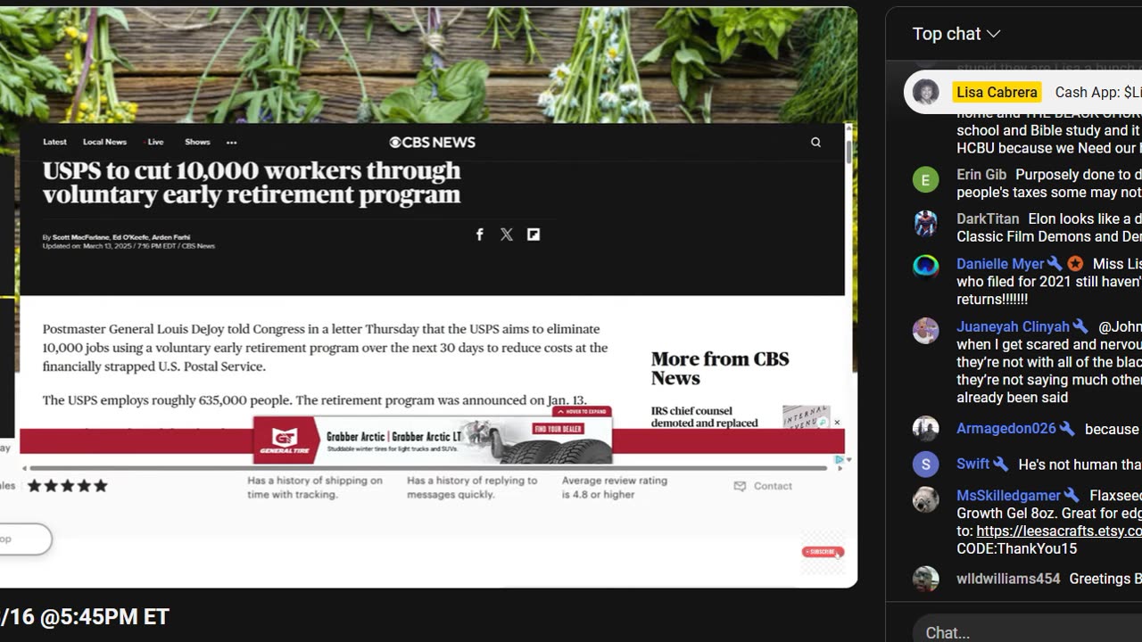 Lisa Cabrrera's: "Current Events 03/16 @5:45PM ET"
