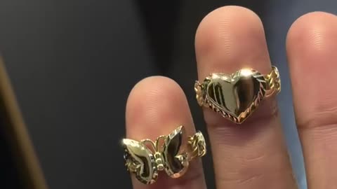 10K Gold Size 7 Diamond Cut Butterfly & Heart Rings