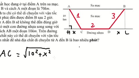 Thủ thuật CASIO: THPT Lê Thánh Tông: Một nhà địa chất học đang ở tại điểm A trên sa mạc. Anh ta muốn