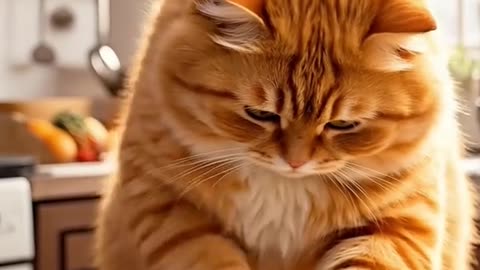 Orange Cat preparing a meal🤤