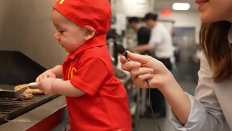 babies working at mc donals
