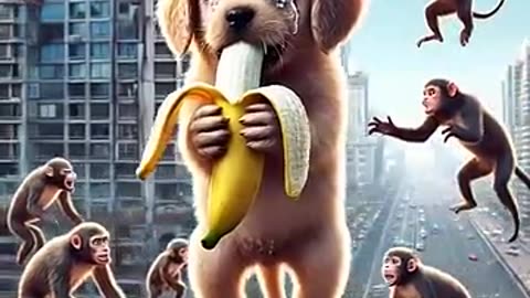 Poor Dog Chased By Evil Monkeys!