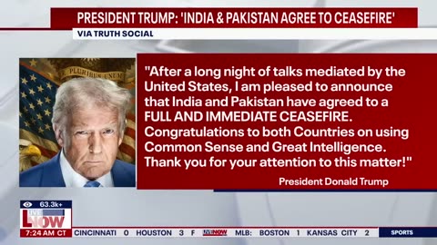 President Donald Trump: India & Pakistan agree to ceasefire