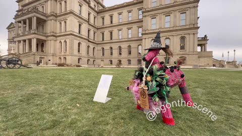 Satanists display a Yule Goat outside the Michigan State Capitol ahead of Christmas.