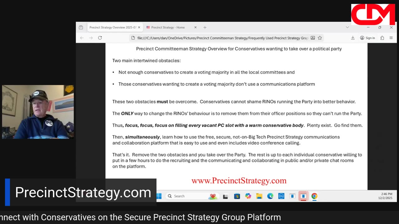 Precinct Strategy First Step: Take over a political party. Dan Schultz December 2 2025