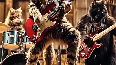 GATOS DO ROCK, NO CELEIRO #rock #rockmetal #AI #cat #cover #musica #