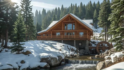 Cozy Alpine Winter | Mountain Stream and Birds for Relaxation