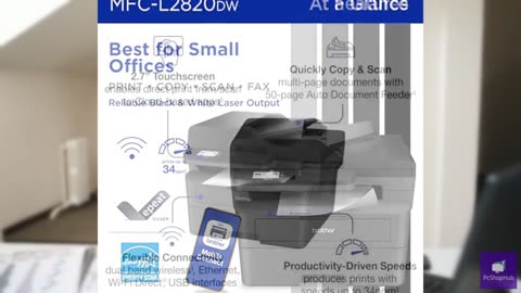 Brother MFC-L2820DW Wireless Compact Monochrome All-in-One Laser Printer with Co
