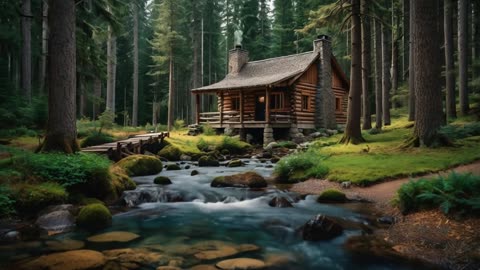 "Cozy Cabin in the Forest | Relaxing Stream & Birds Sounds for Deep Sleep & Meditation"