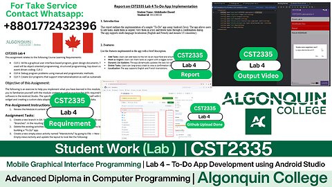 Student Work (𝐋𝐚𝐛 𝟒) | 𝐂𝐒𝐓𝟐𝟑𝟑𝟓 𝐋𝐚𝐛 𝟒 To-Do App in Android Studio | Algonquin College