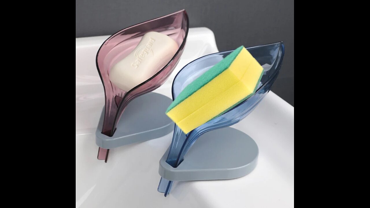 Self Draining Leaf Shape Soap Holder with Draining Tray, No Punch Needed, for Bathroom & Kitchen